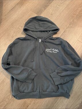 Hollister Charcoal Gray Full-Zip Hoodie with White Script